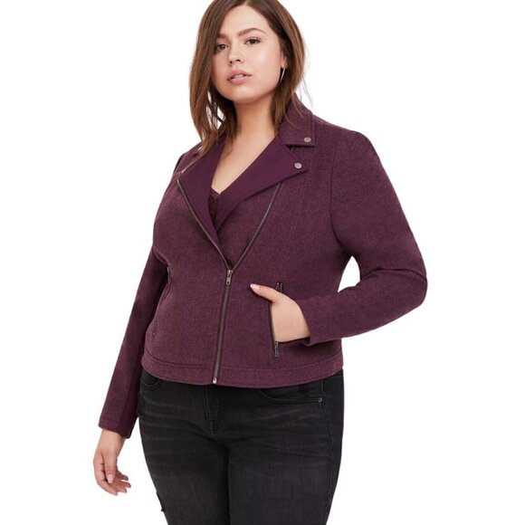 Torrid Purple Moto Jacket 2X - Stretch Knit Panels, Full Zip, Flannel Coat, EUC